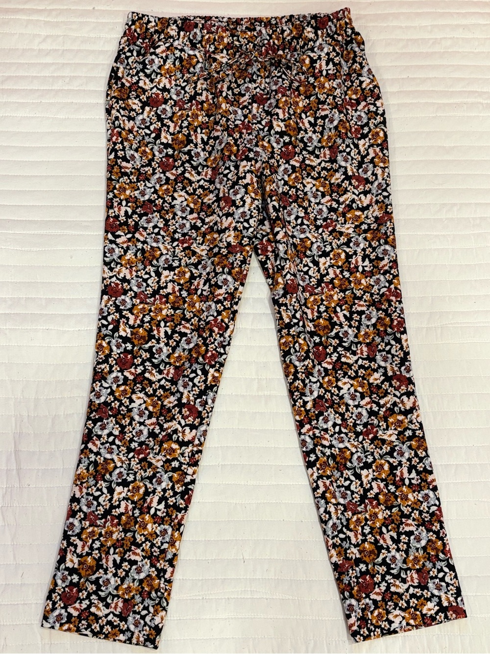 One By Chapter One Floral High Waisted Work Pants Women's Small Drawstring Waist